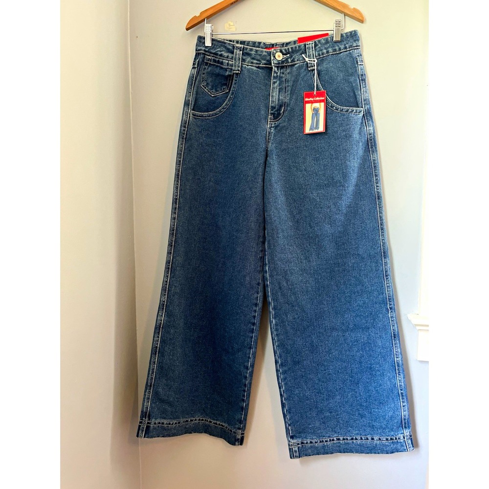 BlueFox Collective Women's high Rise Ultra Wide Leg Jeans, Medium Wash, Size 5